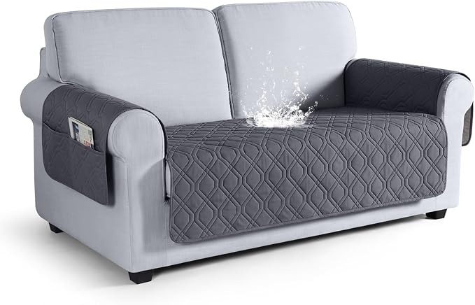 VANSOFY Waterproof Loveseat Couch Cover for Pets, Dark Gray, 54" | Non-Slip, Washable, Utility Pockets, Pet Friendly, Furniture Protector Slipcover for 2 Cushion Plus Couch