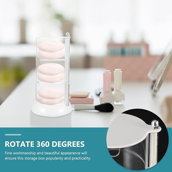 Rotatable Makeup Cotton Pads Organizer, Three Layer Pet Pp Case