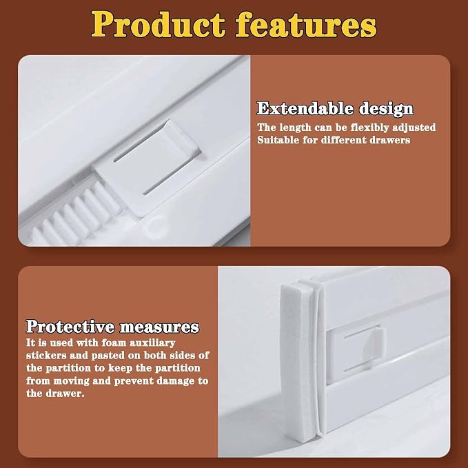 Drawer Dividers for Clothes,3.15" High 11.34"-19.69"(4pcs, white‌) | Adjustable Expandable Dresser Drawer Organizer, Clear Plastic Separators for Dresser, Baby Clothing