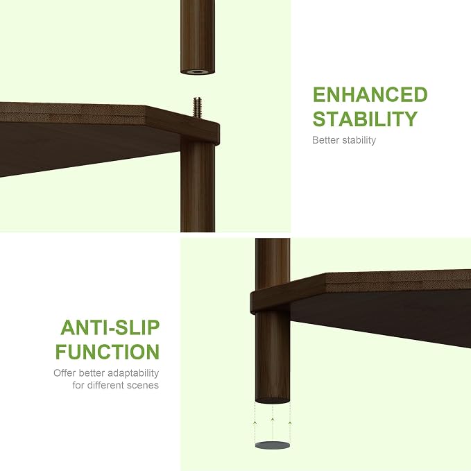 Wisuce Brown Tall Corner Shelf Stand, 5-Tier Bamboo Corner Bookshelf | Space-Saving Narrow Corner Shelf | Bathroom Corner Shelf | Shelves for Bedroom, Living Room, Kitchen & Plant Display