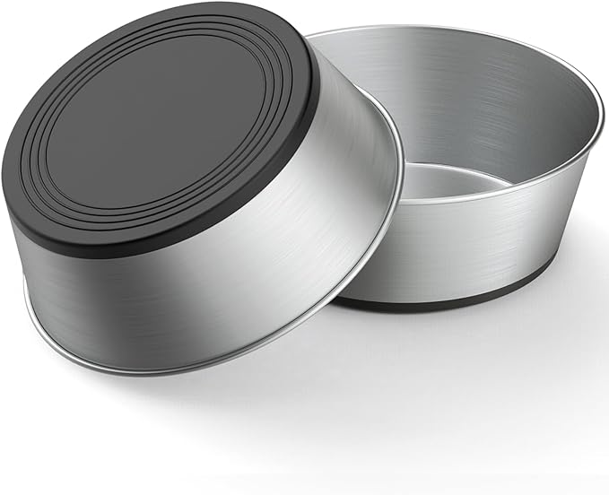 WROSWT 304 Stainless Steel Dog Bowls Set of 2, Anti Rust Metal & Non Slip Rubber Base, Heavy Duty Large Feeding Dishes, Food Grade BPA Free, Food and Water Bowl for Medium Dogs (48oz, 6cup)