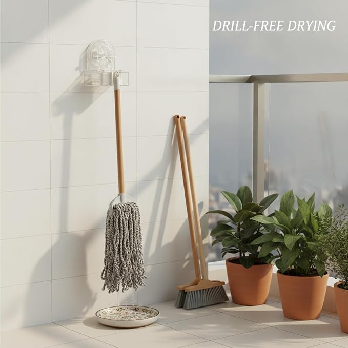Clear Suction Cup Mop Holder, Drill-Free Wall Mount for Bathroom Tiles & Glass, Space-Saving Storage for Wet Mops and Brooms (1 Pack)
