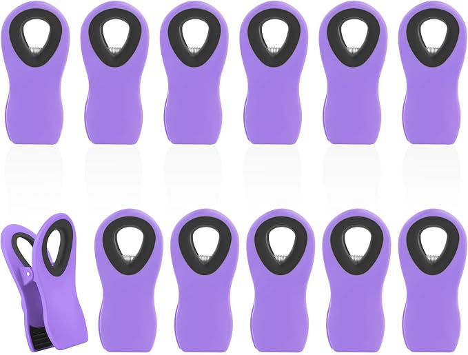 12 Pack Chip Clips, Bag Clips for Food, Magnetic Sealers for Chips and Other Food, Plastic Bag Clip for Kitchen, Fridge, Clothes, Sewing and Artwork (Purple)