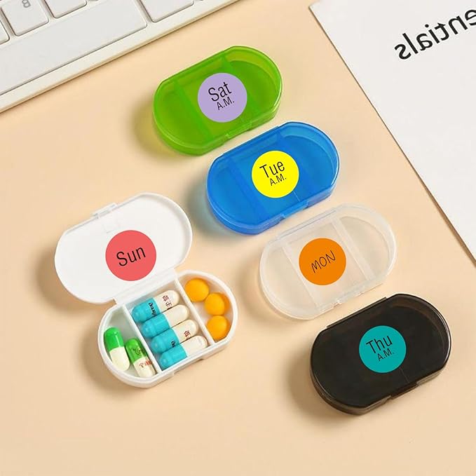 420 Pcs Medicine Reminder Sticker, 3/4 Inch Medication Instruction Labels Morning Noon Evening Bedtime for Pill Case, Week Day Stickers for Pets Dogs Food, with Blank Labels to Write