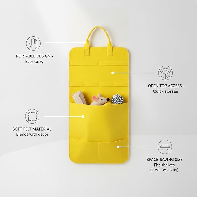 Pet Toy Storage Bag, Polyester Felt Bin for Cat and Dog Toys, Open Top Organizer for Shelves and Living Room, 13 x 3.3 x 1.6 Inches (1 PC)