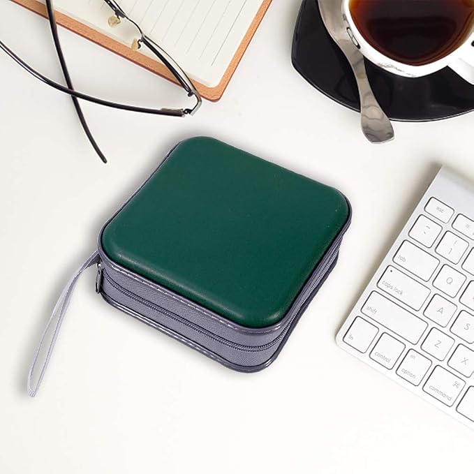 CD Case, 40 Capacity CD DVD Case Wallet Holder Portable Disc VCD Heavy Duty Binder Storage Organizer (Dark Green)