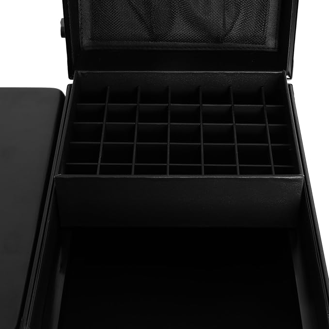 Portable Rolling Travel Nail Desk, Foldable Nail Tables Travel Cosmetic Trolley Storage Organizer with LED Mirror & 3 Drawers for air Stylists Pet Groomers Makeup Artists Salon (Black2)