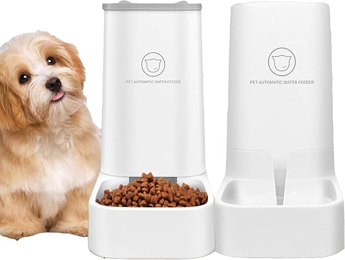 chenming Gravity Pet Feeder and Water Dispensers.Dogs Gravity Feeder Dispenser Cats Water Dispenser No Spill Big Capacity Pet Bowl for Cats & Small, Medium, Large Dogs, White