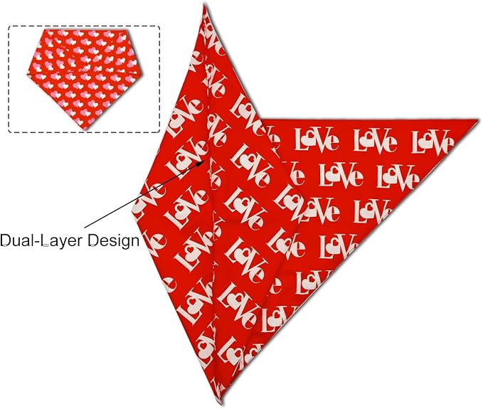 Valentines Dog Bandanas 2PCS-XLarge,Love Pet Scarf for Boys and Girls,Heart Bandana for Weddings,Parties,and Holidays,Dog Outfit Gifts for Extra Large Dogs(Red)