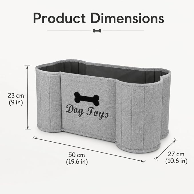 Large Dog Toy Basket Dogs Bone Basket Collapsible Dog Toy Bin Toy Box ,Pet Stuff Organizer, Fabric Puppy Toy Box with Diy Tag -Gray
