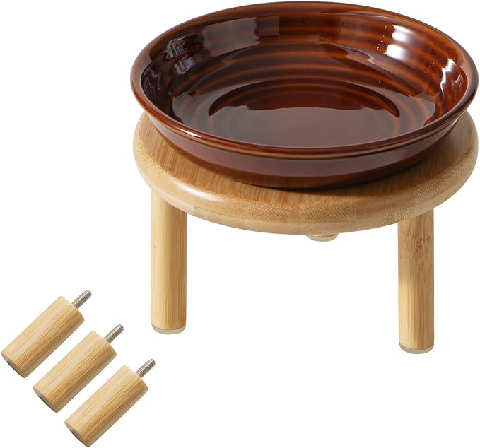 Havniva Elevated Cat Bowls, Ceramic Cat Bowl with Bamboo Stand Wide Opening | 5.7” Raised Cat Food Bowls, Whisker Friendly Cat Dish, Anti-Slip Cat Water Bowls, Shallow Cat Bowls, Cat Food & Water Bowl