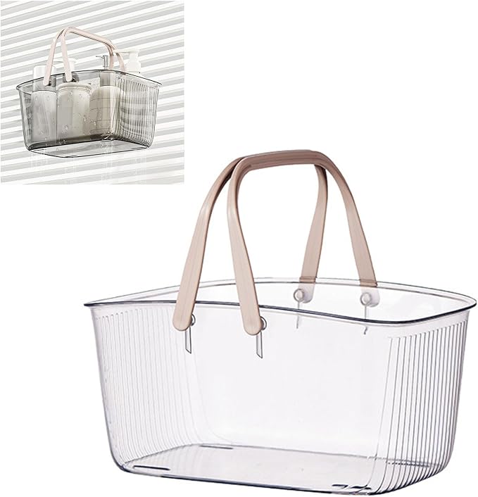 SUNGOOYUE Shower Caddy Basket with Handle, Clear PET Portable Shower Basket, Large Capacity Bathroom Organizer, 12.2 X 8.66 X 5.91 in for Dorm Bathroom Gym Travel