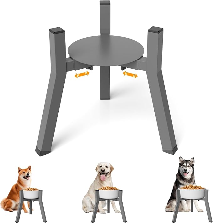 Elevated Dog Bowl Stand for Large Dogs with Platform, Adjustable Width 7-10.6", Raised Food Water Bowl Stand, Grey, Bowl NOT Included