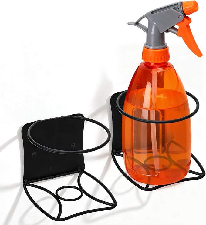 Okllen 4 Pack Spray Bottle Holder, Heavy Duty Metal Wall Mount Spray Can Holder for Garage, Workshop, Craft & Kitchen Bottle Storage Rack, Easy Install with Hardware, Black