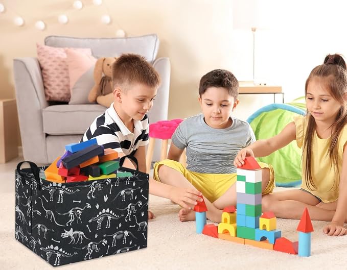 Rectangular Dinosaur Basket Empty Cute Storage Bin Organizer Box Dinosaur Room Decor for Books(Black Dinosaurs)