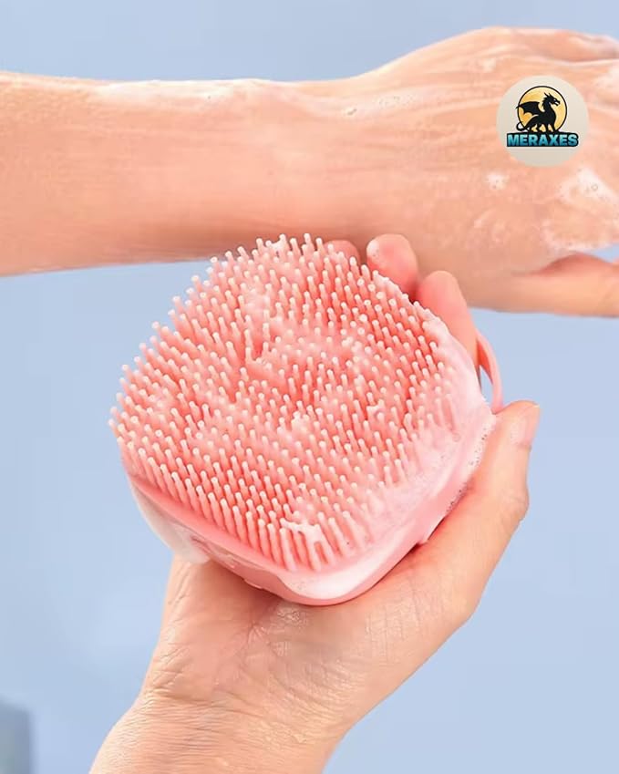 MERAXES Pet Grooming Bath Brush with Soap Dispenser – Soft Silicone Massage Bristles for Dogs & Cats, Gentle Deshedding & Deep Cleaning for Long or Short Hair – Pink