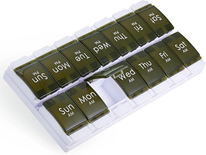2 Week Pill Box, MOLN HYMY 7 Day Pill Organizer 2 Times a Day, Weekly Pill Container to Hold Medication, Vitamins Fish Oils (Green)
