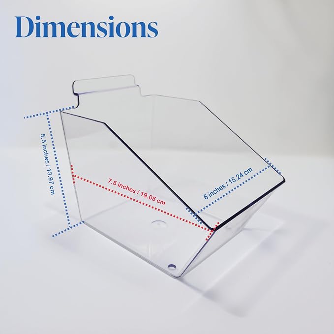 Clear Slatwall Bins, Small Bin 6" L x 5.5" H x 7.5" D - 10 Pack