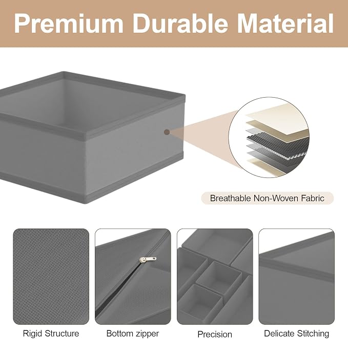 Drawer Organizer Clothes & Dresser Organizers - 12 Pack Foldable Drawer Dividers, Baby Clothes Organizer & Nursery Storage for Sock, Underwear, Bra, Belt, Closet and Dresser Drawer Organizers(Grey)