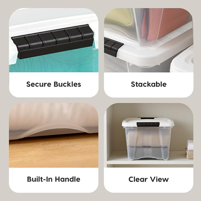 IRIS USA 19 Qt Storage Bins with Lids, 6 Pack, BPA-Free, Clear/White | Ideal for organizing shoes, crafts, pantry items, home office essentials and more.