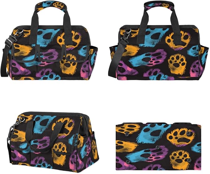 Dogs Cat Pet Paw Heavy Duty Tool Bag for Men Garden Engineer Electrician Carpenter Sturdy Portable Tool Box Organizer Storage with Handle Pockets Strap 15 Inch