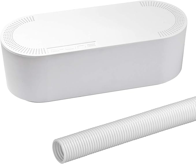 D-Line Large White Cable Management Box and D-Line White Cable Tube Bundle