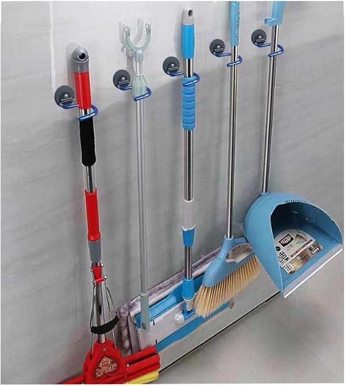 2PCS Broom Holder Magnetic Broom Hooks, Space-Saving Broom Mop Rake Rack, Stainless Steel Heavy Duty Broom Mop Handle Holder