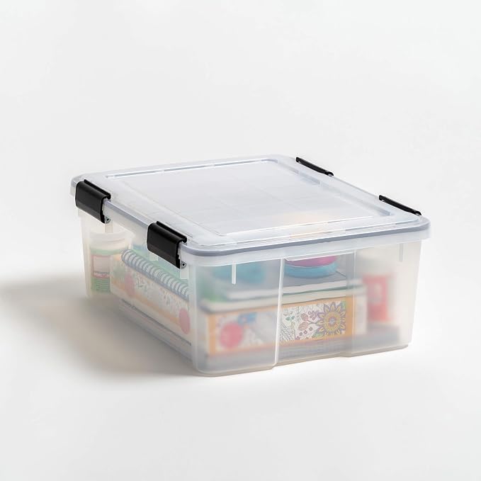 IRIS USA 6-Pack 31 Qt Storage Bins with Gasket Lids, Clear/Black | WeatherPro seal protects everyday essentials in closets, offices and laundry rooms