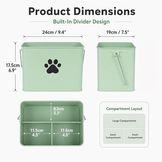 Pethiy Dog Grooming Bag Organizer Basket, Metal Dog Grooming Caddy-Green | Grooming Caddy with Carry Handle, Portable Pet Storage Bin for Bath Supplies, Grooming Tools,Waste Bags,Outdoor Pet Care