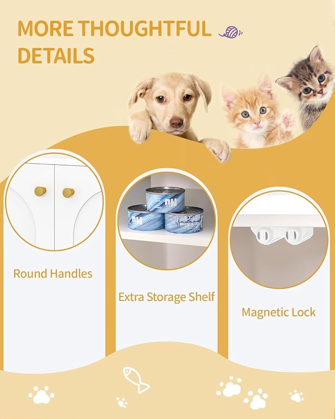 Hzuaneri Cat Litter Box Enclosure,Hidden Litter Box Furniture with Storage | Large Wooden Cabinet with Sisal Mat, Modern Cat Washroom for Living Room, Bedroom, Entryway, White and Gold CB84903A