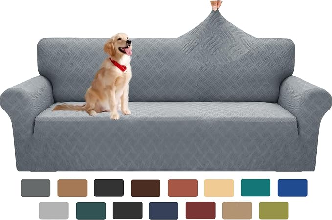 YEMYHOM Couch Cover Latest Jacquard Design High Stretch Extra Large Sofa Covers Pet Dog Cat Proof Oversized Slipcover Non Slip Magic Elastic Furniture Protector (X-Large, Leaf Pattern Light Gray)
