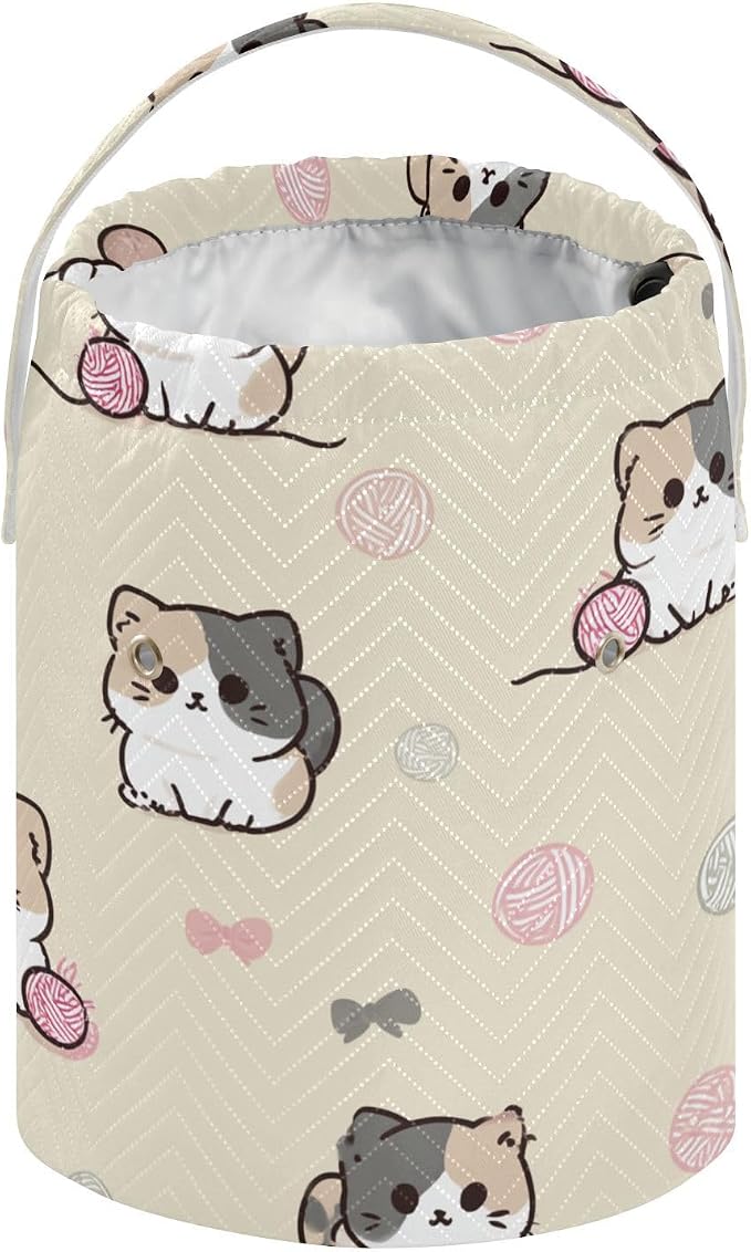 Tatenale Crochet Bag Yarn Bag Knitting Project Bag with Pockets and Handle Portable Yarn Storage Organizer Tangle Free 8.3x11 Inch Cats Cute