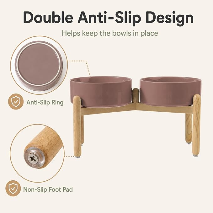 Havniva Ceramic Dog Bowls Elevated, Raised Dog Food Bowl for Large Dogs | 8.3” Elevated Dog Bowls, Non-Slip Wood Stand, Dog Food and Water Bowl Set, Dog Feeding Dish, Large Capacity Pet Water Bowl