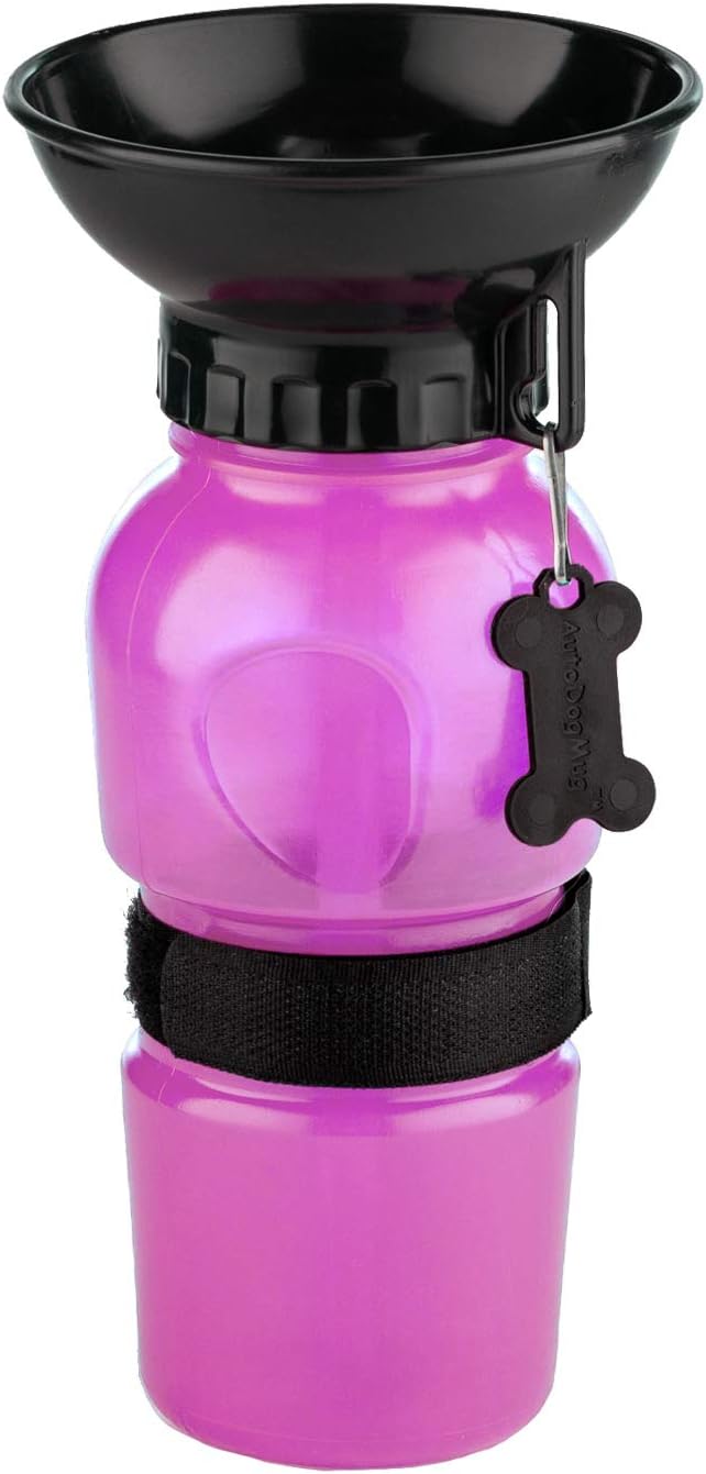 Highwave AutoDogMug Dog Water Bottle with Built-in Bowl, 20 oz, Pink