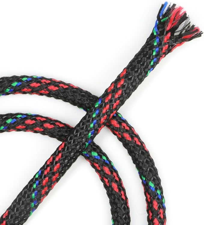 New Braid Sleeve,PP Cotton PET Braided Sleeve Tube Soft Wire Wrap Insulated Cable Protection Line Harness Sheath Daily Household Wire Management (Red Blue Green, 4mm (5/32")-19ft)