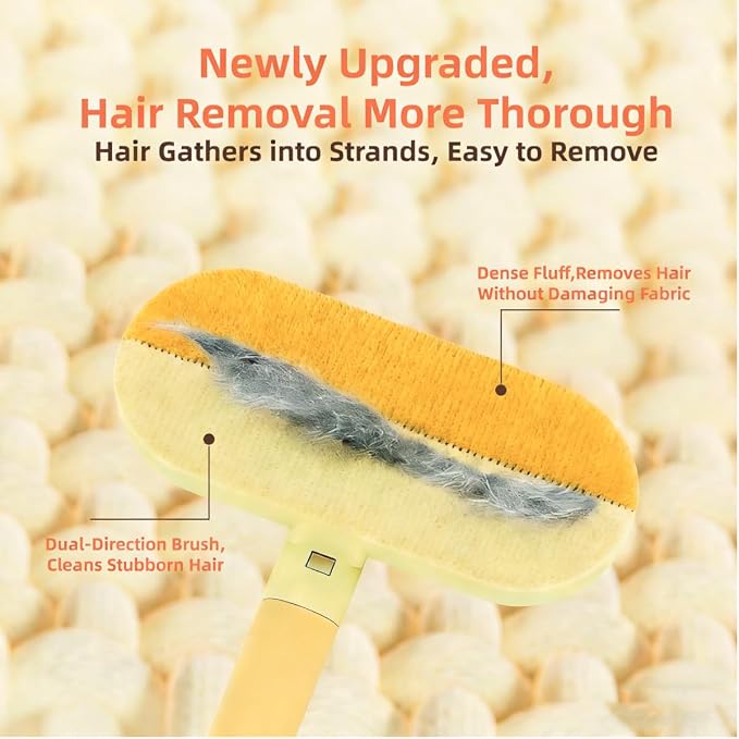 Reusable Pet Hair Remover Brush | Long-handle static pet hair remover brush with polyester micro-bristle head for couch, bed & carpet.