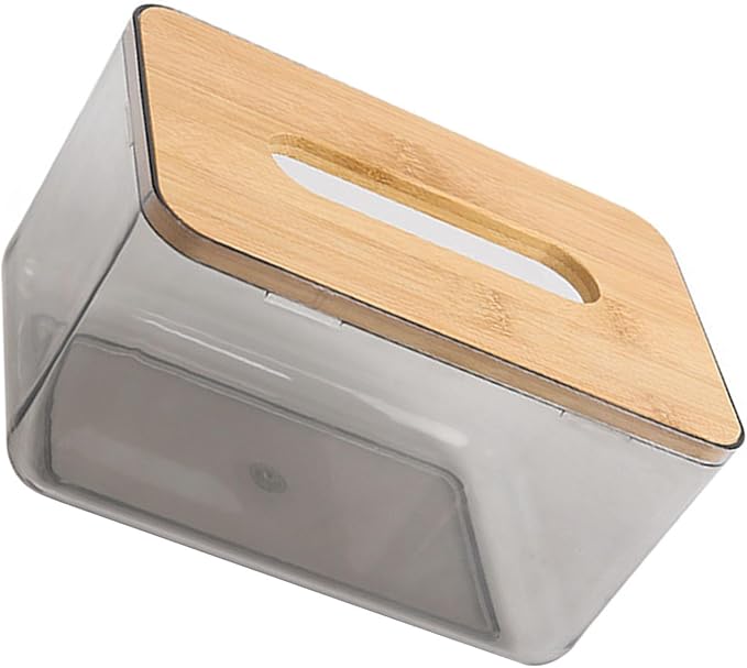 Multi Functional Acrylic Tissue Box, Clear PET and Wood Napkin Organizer Cube Holder, Easy Slide Out Cover, Square Tabletop Dispenser for Bathroom Laundry Room Office Desk