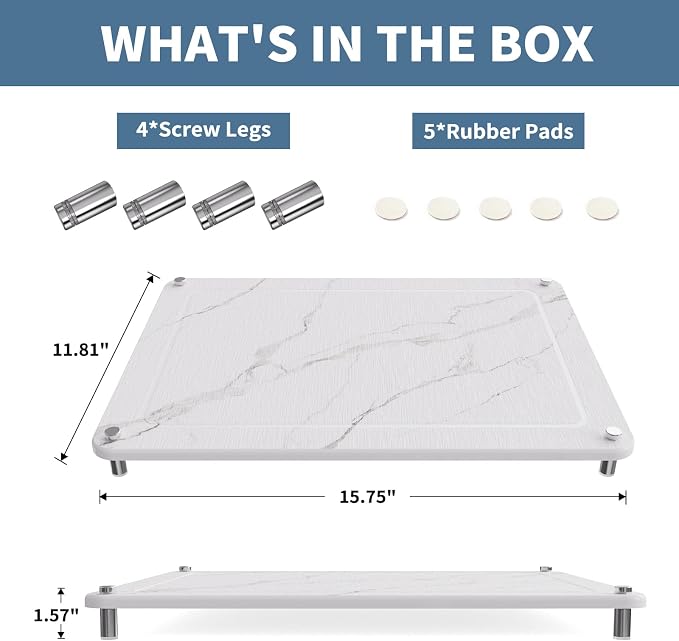 Dish Drying Stone, Water Absorbing Stone Dish Drying Mats for Kitchen Counter, Non-Slip Stone Drying Sink Tray Pad for Dish Bottles Cups, Diatomaceous Earth Sink Caddy Organizer, White Marble