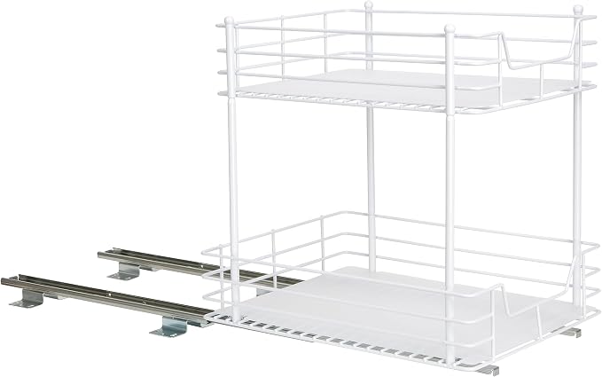 Household Essentials White Steel Two-Tier Pantry Organizer with Plastic Accents