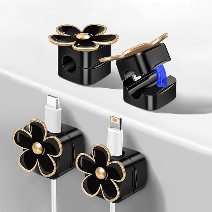 4 Pack Flower Magnetic Cord Organizer, Easy Secure Adhesive Cable Management, Wire Holder Organizer, Hide Or Organize Phone USB Charger Cable Clips for Home,Office,Car,Desk,Nightstand, 8pack