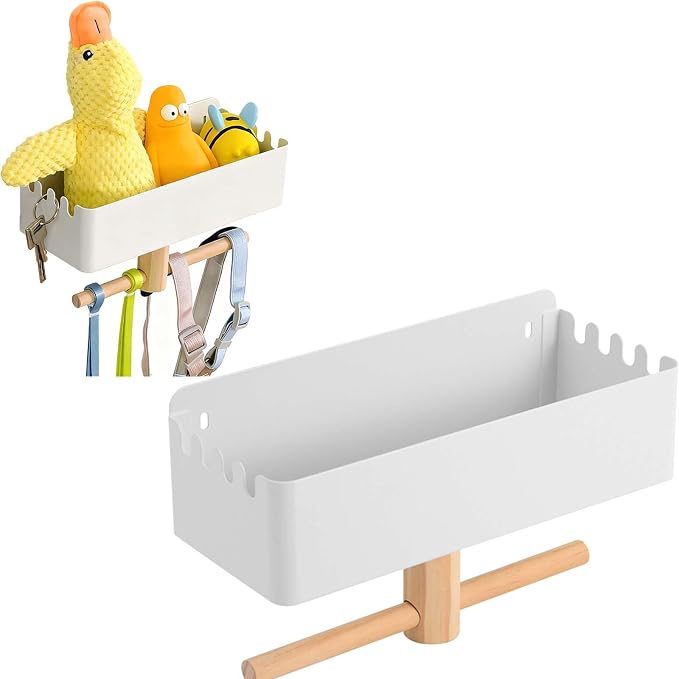 Dog Leash Holder for Wall, Dogs Leash Hooks, Dogs Leashes Shelf Organizer, Pet Stuff Organizer with Shelf Storage, Hooks for Entrance Living Room Kitchen-Gifts for Dog Lovers (White)