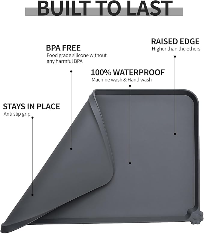 Reopet Waterproof Pet Feeding Mat, Non-Slip Silicone Placemats for Dog Cat Food and Water Bowl, High Raised Edges to Prevent Spills and Protect Floors