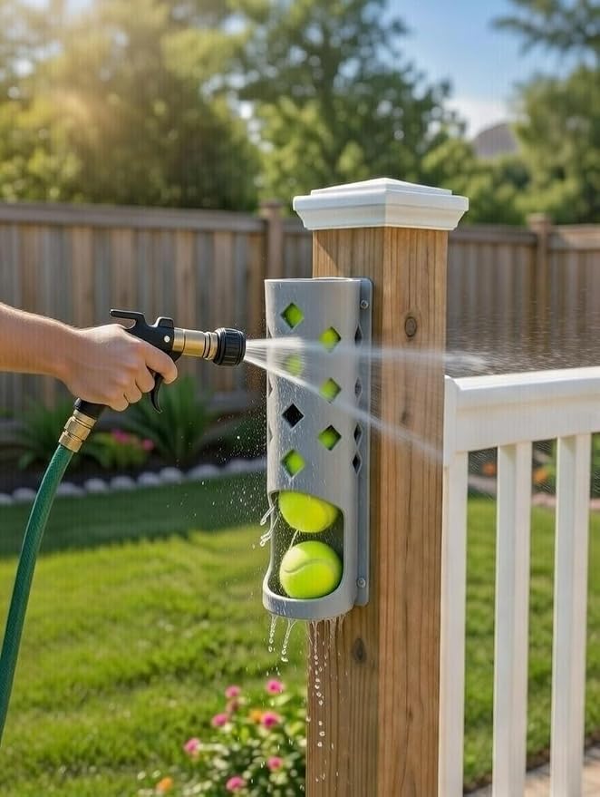 Wall Mounted Tennis Ball Holder for Dogs (White) | Weatherproof ASA Dog Ball Storage for Garage, Patio, Mudroom or Porch - Fits Ball Launchers & Chuckers - Made in USA