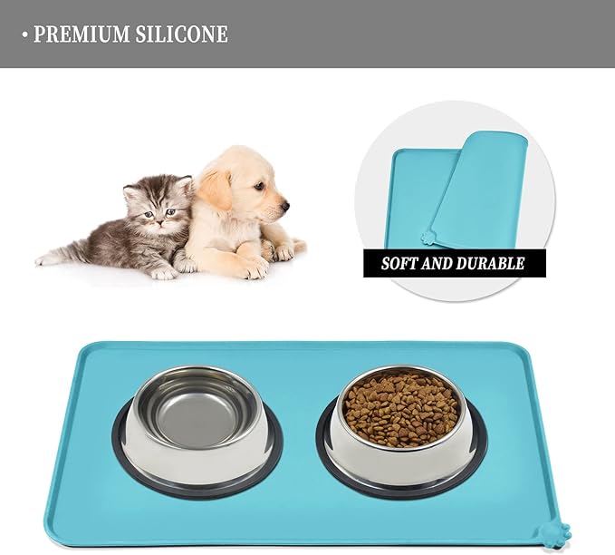 Reopet Waterproof Pet Feeding Mat, Non-Slip Silicone Placemats for Dog Cat Food and Water Bowl, High Raised Edges to Prevent Spills and Protect Floors
