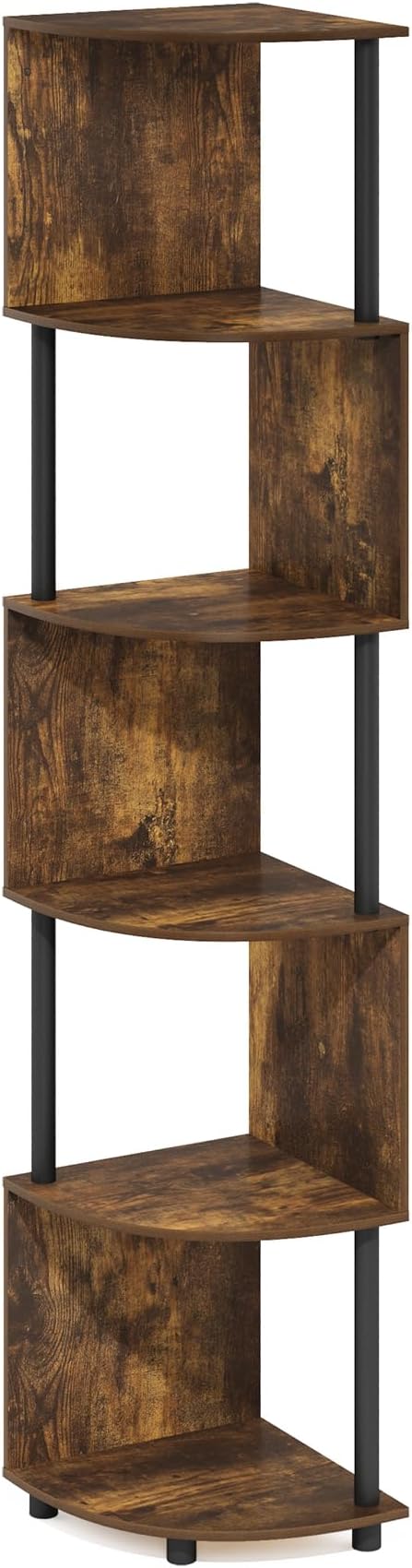 Furinno ECON Corner Shelf, 5-Tier Corner Book Shelf, Zigzag Storage Shelves, Display Rack, Bookshelf, for Organization and Storage, Living Room, Home Office, Amber Pine