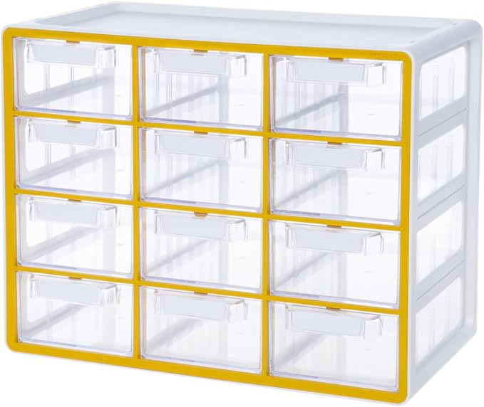 Blue Ginkgo 12-Drawer Storage Cabinet Organizer, Yellow, Made in Korea | Stackable. Adjustable. Easy Visibility.