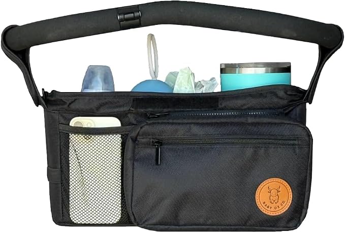 Universal Stroller Organizer with Insulated Cup Holders | Detachable Phone/Wipe Pouch & Shoulder Strap Stroller Caddy | Spacious, Fits Jogger, Umbrella, Travel & Pet Strollers