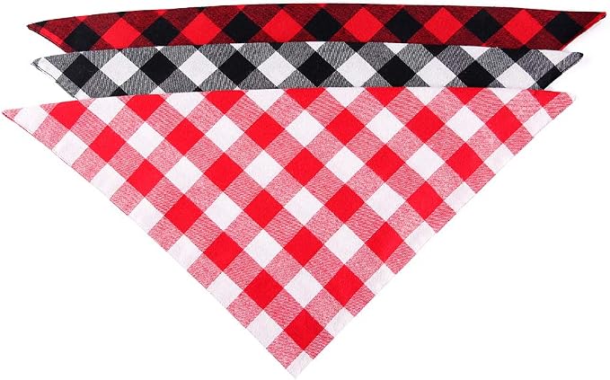 YAKA Pet Dog Bandana Triangle Bibs Scarf, Double-Cotton Plaid Printing Kerchief Set Accessories for Small and Medium Dog (Small/Neck Circumference suitable8.6-15inch, Black and White lattices)