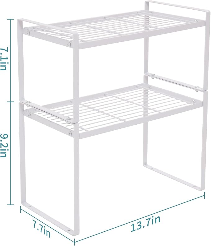 MiaLi Cabinet Organizer Shelf, Set of 2 Metal Counter Shelves Spice Rack, Stackable Kitchen Bathroom Organizers and Storage, White