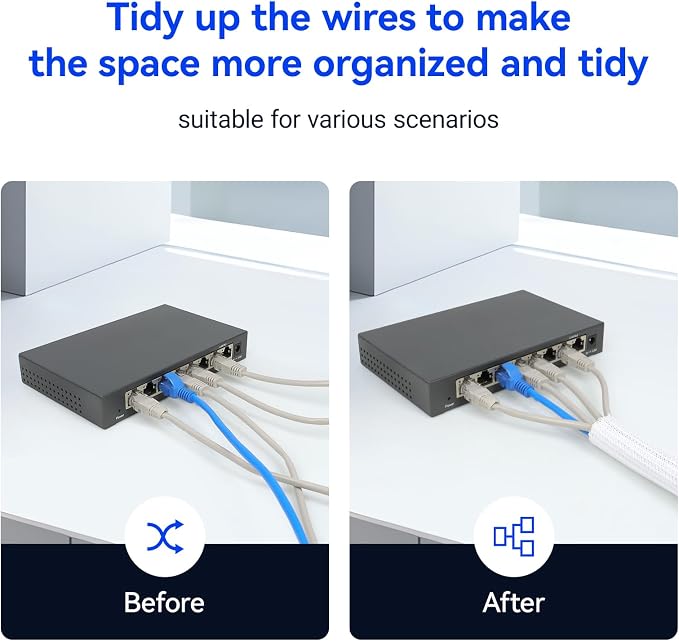 Cable Management, 16FT Wire Management Computer Cord Desk Organizer Protectors from Pets No Chew (White, 25mm-(1"))